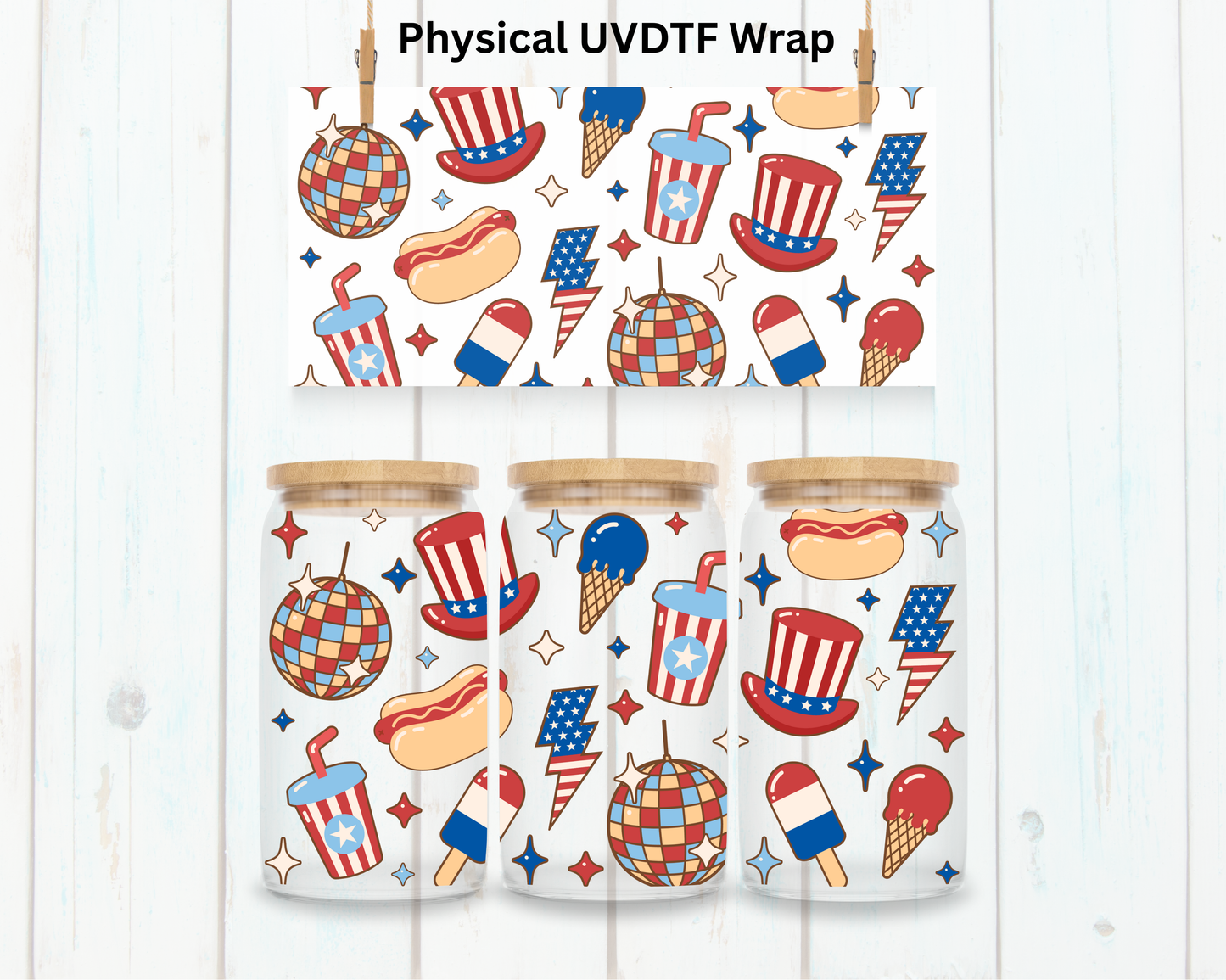 Patriotic Hotdog and Snacks - 16 oz / 20 oz Libby UV DTF