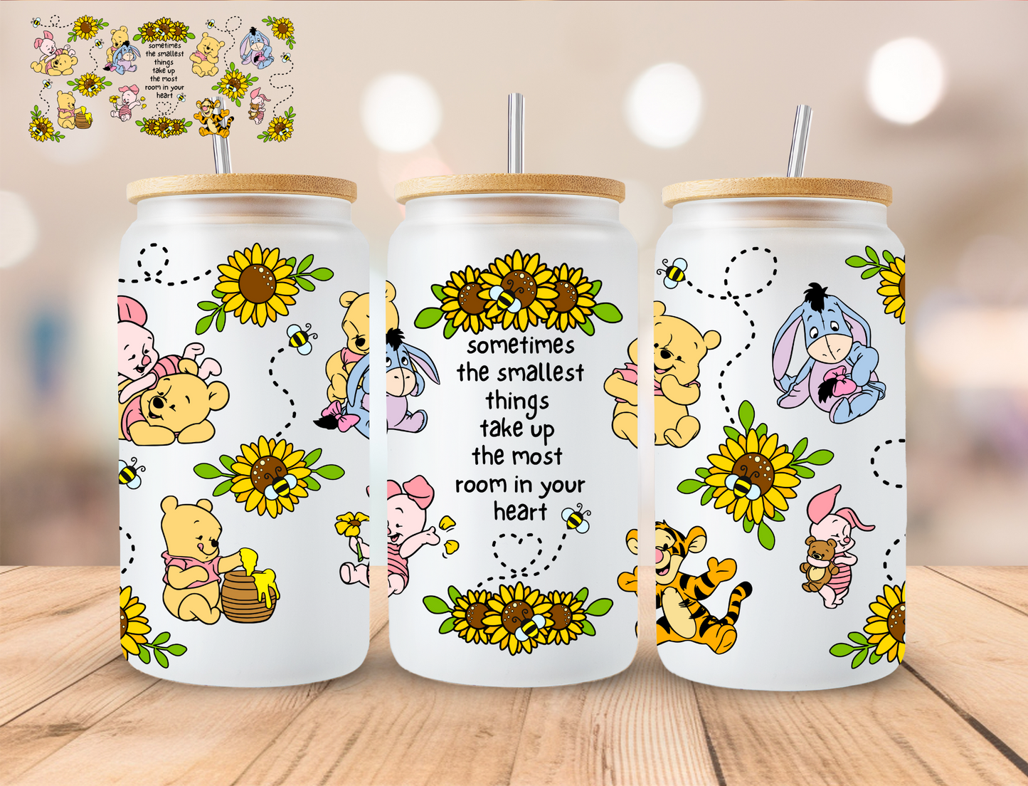 Bear And Friends Affirmations - 16 oz / 20 oz Libby UV DTF Wrap