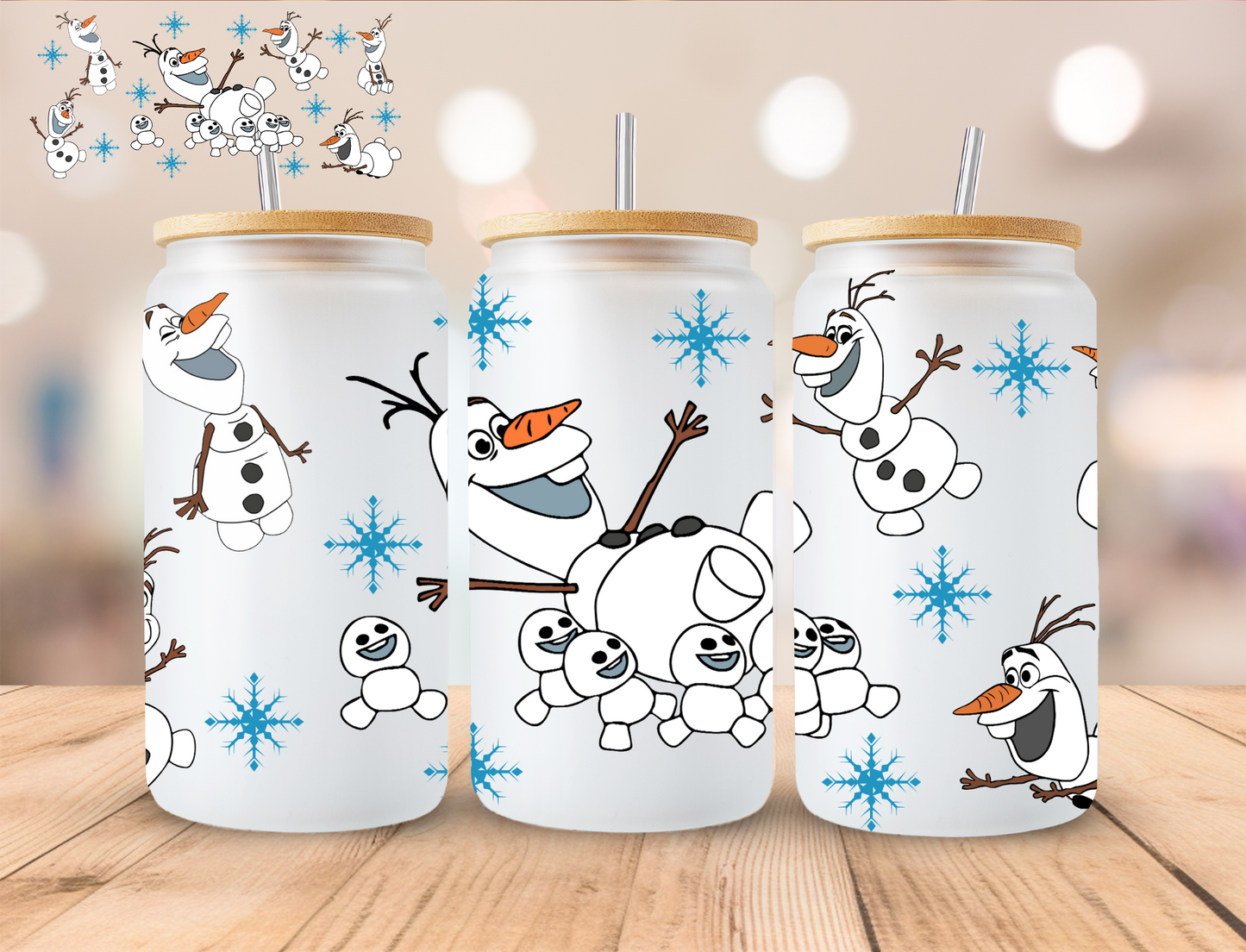 Talking Snowman And Kids - 16 oz / 20 oz Libby UV DTF Wrap