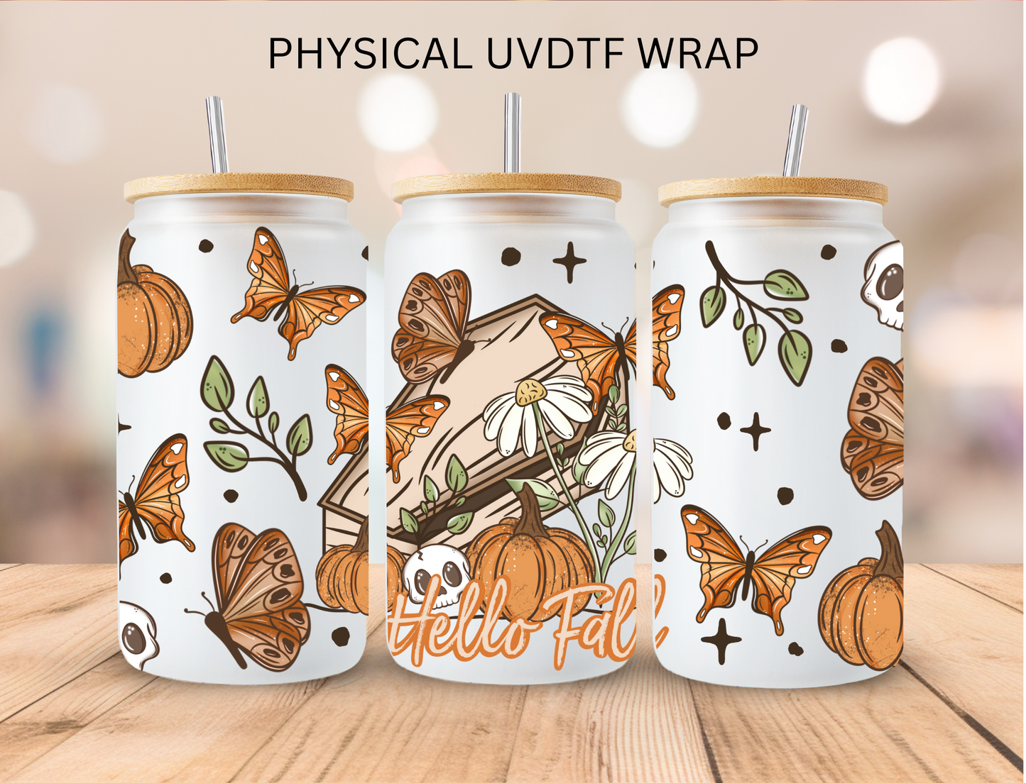 Hello Fall Coffin - 16 oz / 20 oz Libby UV DTF Wrap