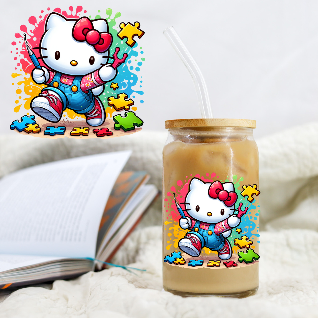 Autism Kitty With Bow - UV DTF Libby Decal