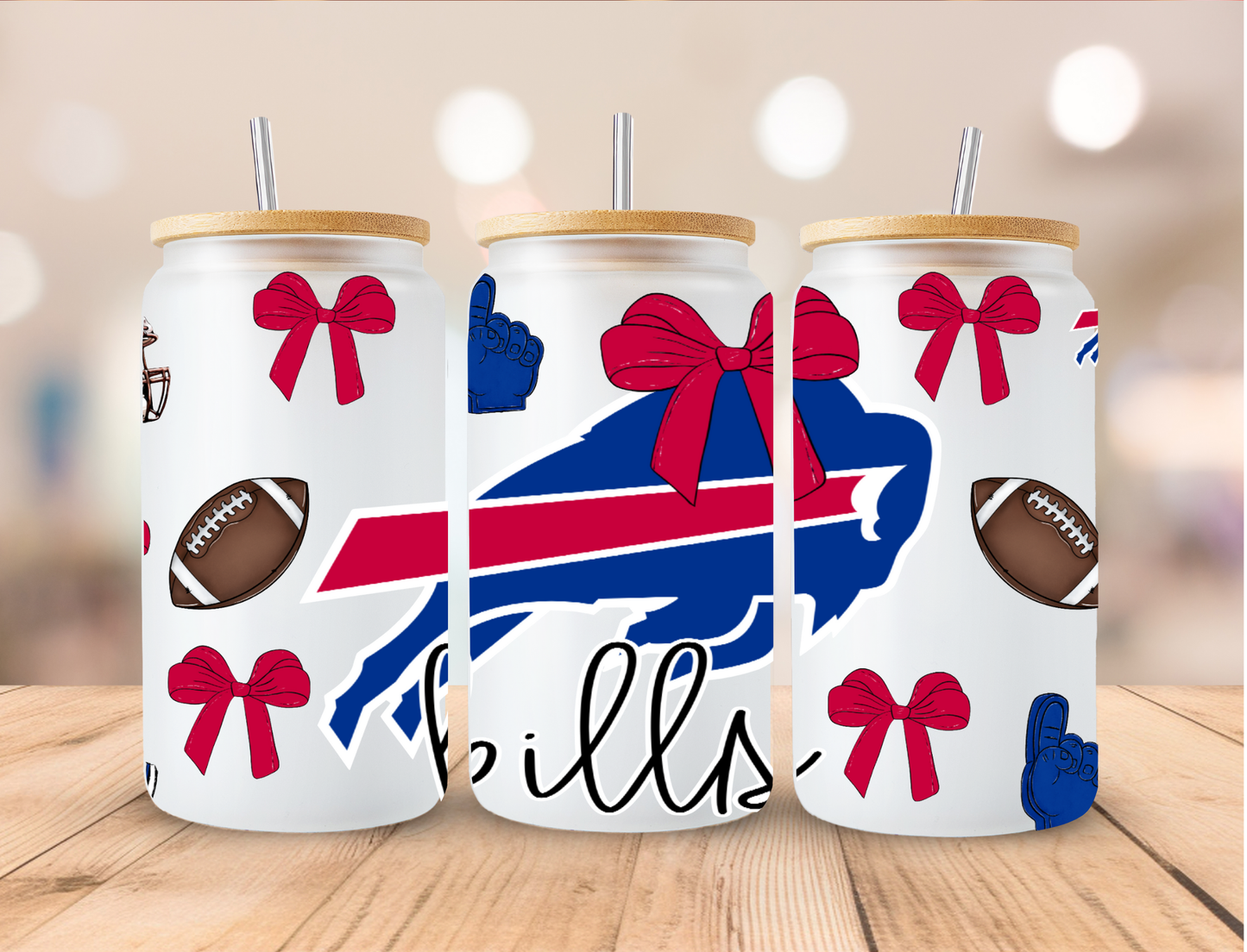 Football Sports Coquette Bills - 16 oz / 20 oz Libby UV DTF Wrap