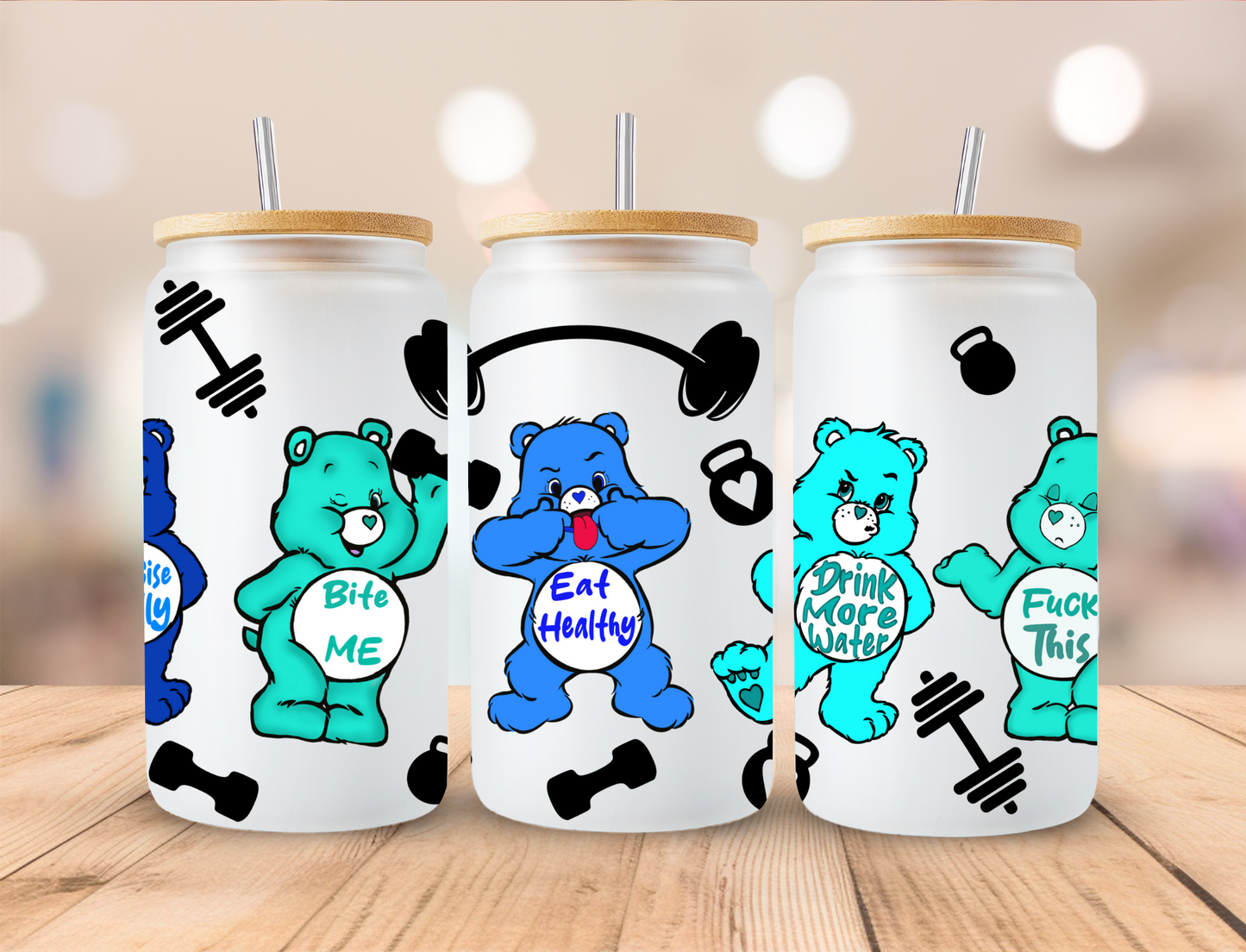 Swear Bears Gym Rat Bears - 16oz Libby UV DTF Wrap