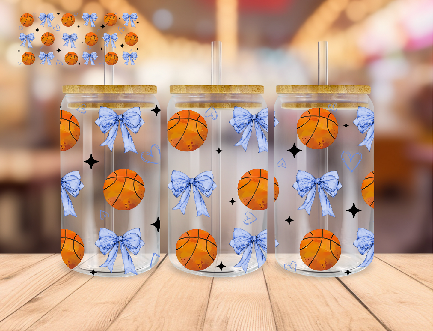 Basketball And Coquette Bows - 16 oz / 20 oz Libby UV DTF Wrap