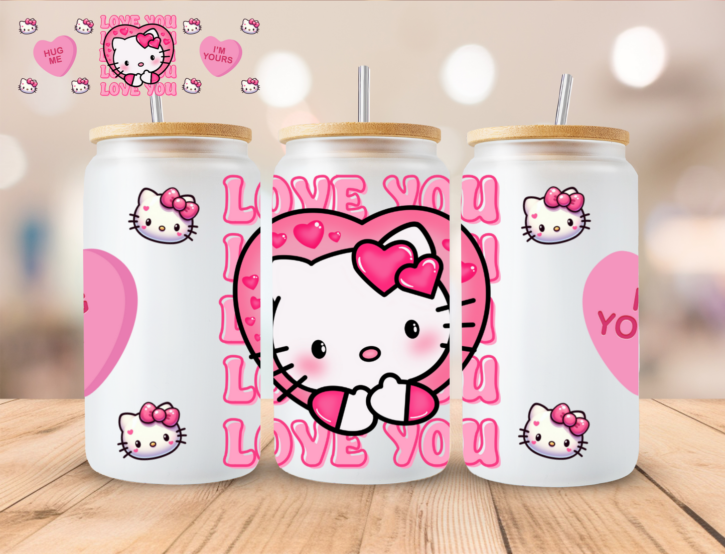 Valentines Love You Kitty - 16 oz / 20 oz Libby UV DTF Wrap
