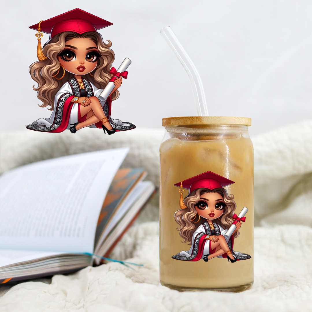 Chicano Graduation Red Blonde Girl - UV DTF Libby Decal