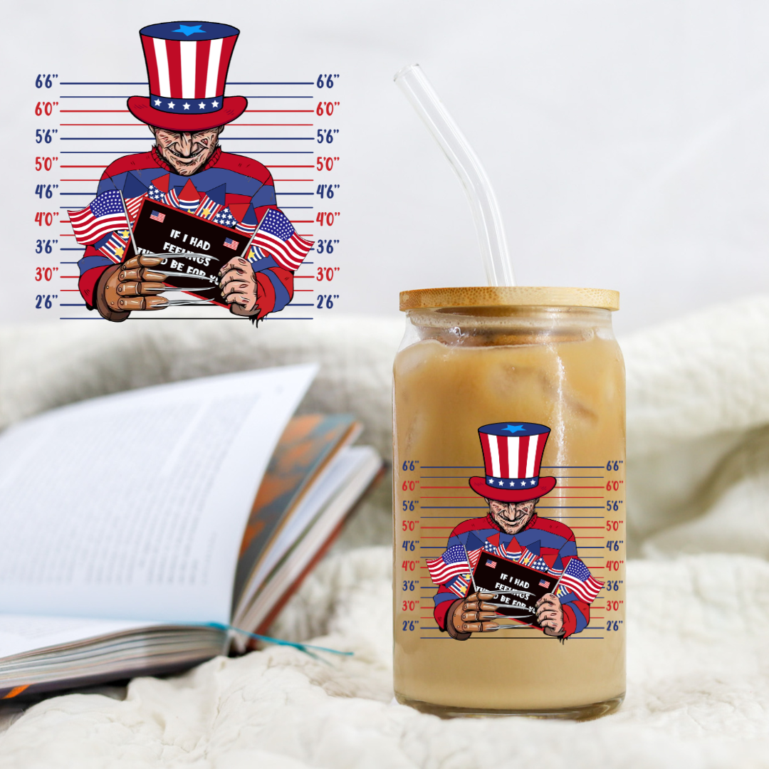 Horror Patriotic Mug Shot - UV DTF Libby Decal