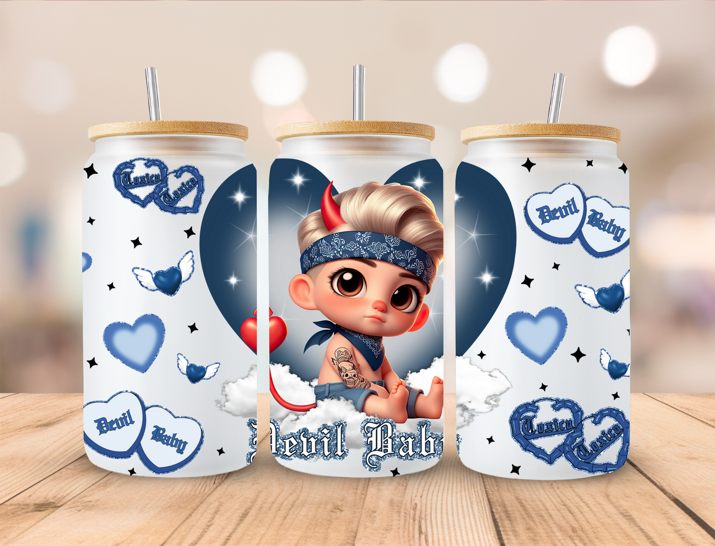 Baby Boy Devil Baby Blue - 16 oz / 20 oz Libby UV DTF Wrap
