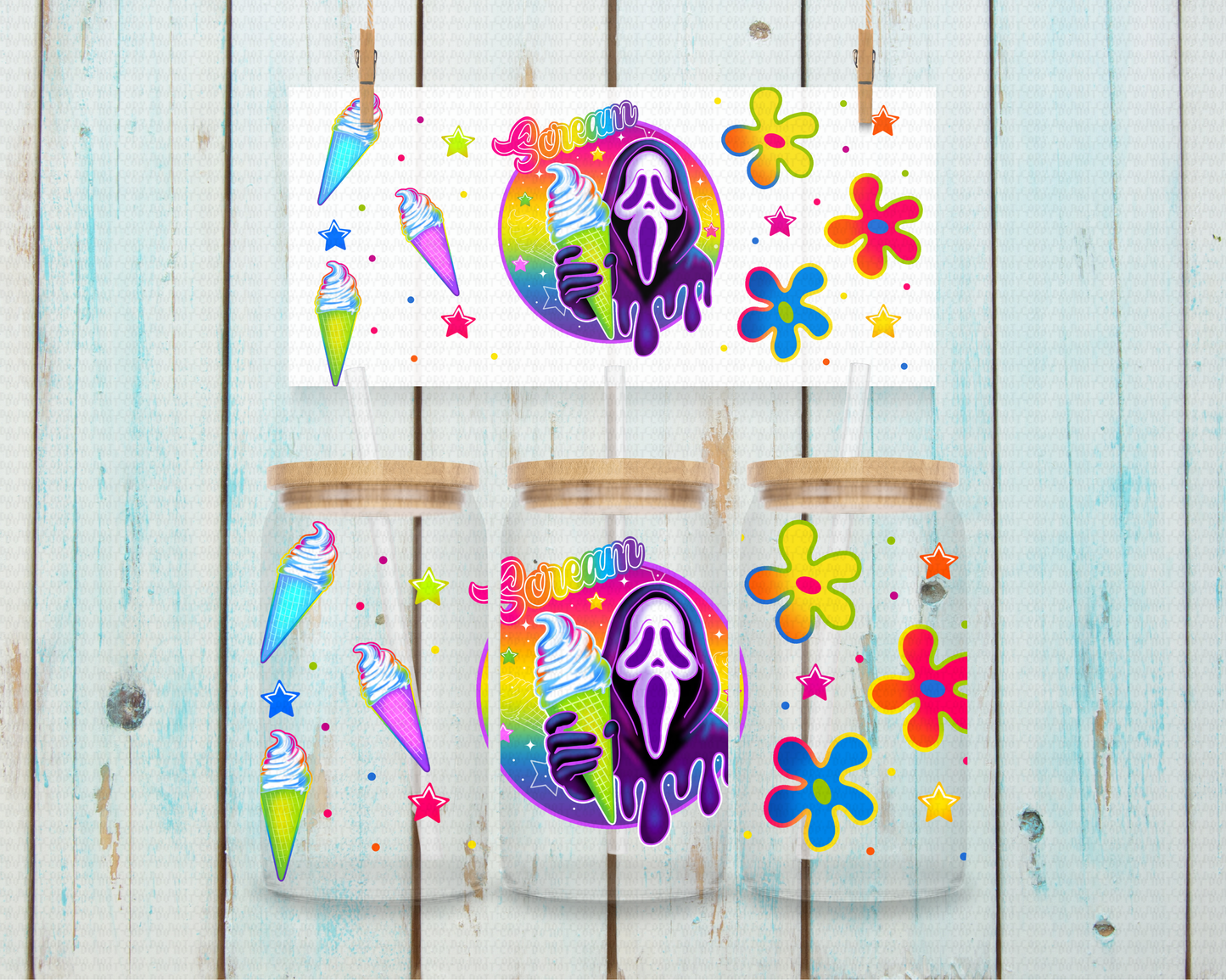 Halloween Neon Ghostface - 16 oz / 20 oz Libby UV DTF Wrap Lumiistell EXCLUSIVE