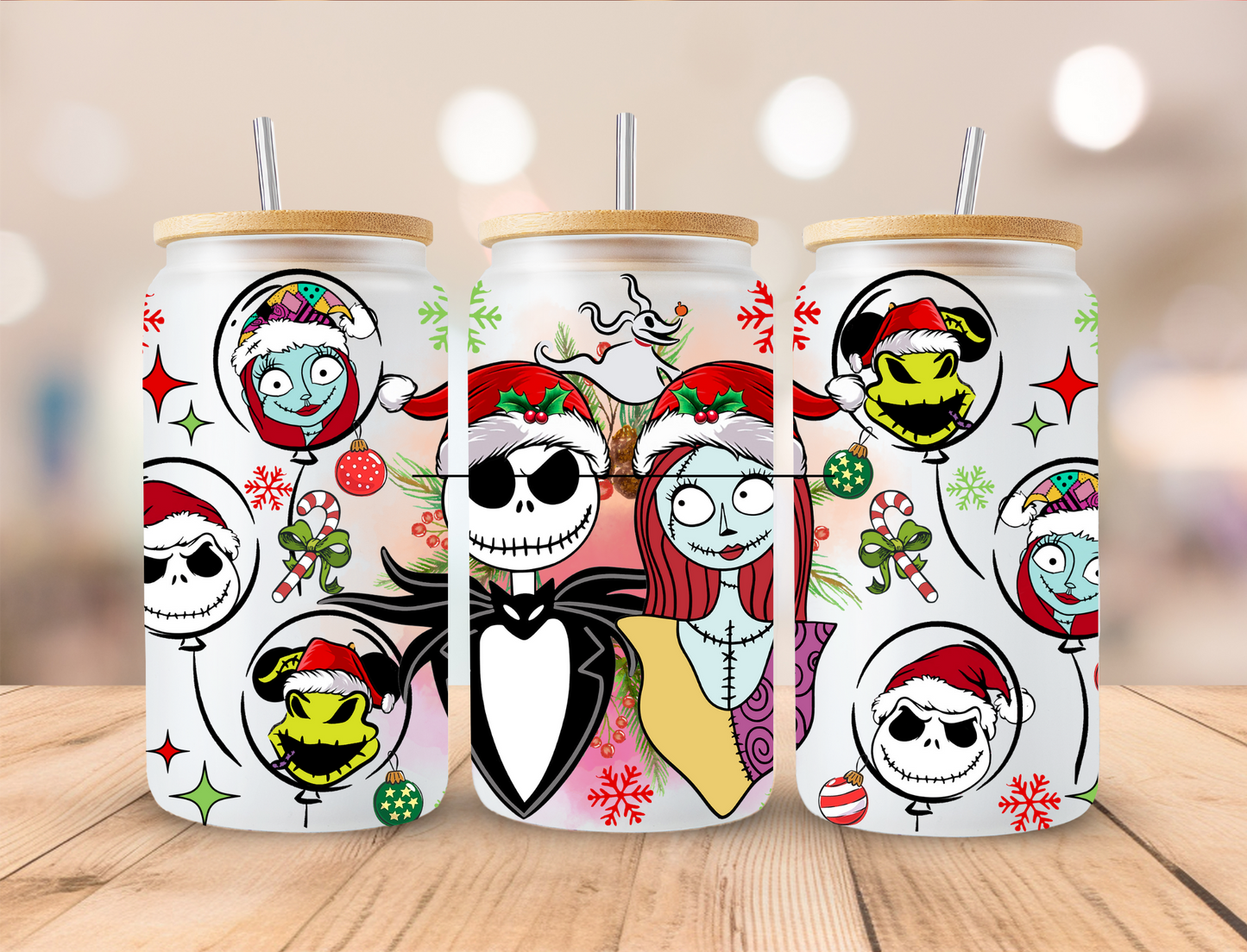 Christmas Skeleton Couple Balloons - 16 oz Libby UV DTF Wrap RTS