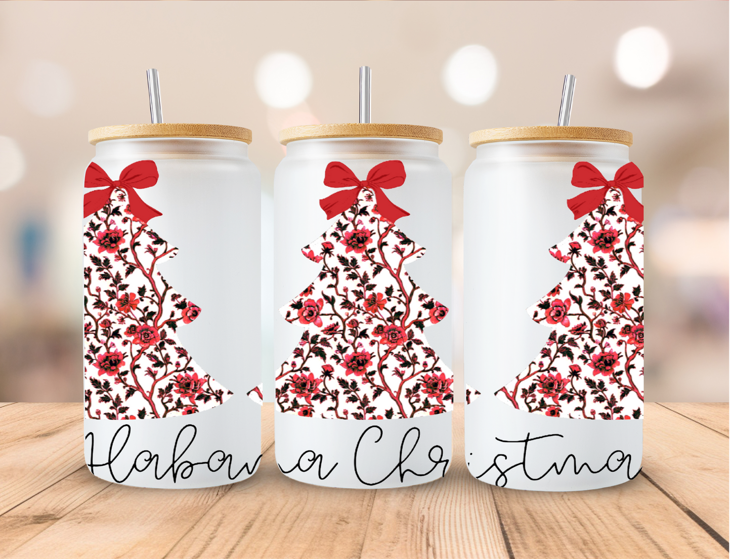 Alabama Roll Tide Christmas Tree's Football - 16 oz / 20 oz Libby UV DTF Wrap Exclusive to SGC