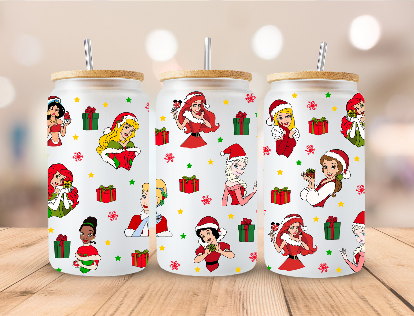 Christmas Princess Presents - 16oz Libby UV DTF Wrap