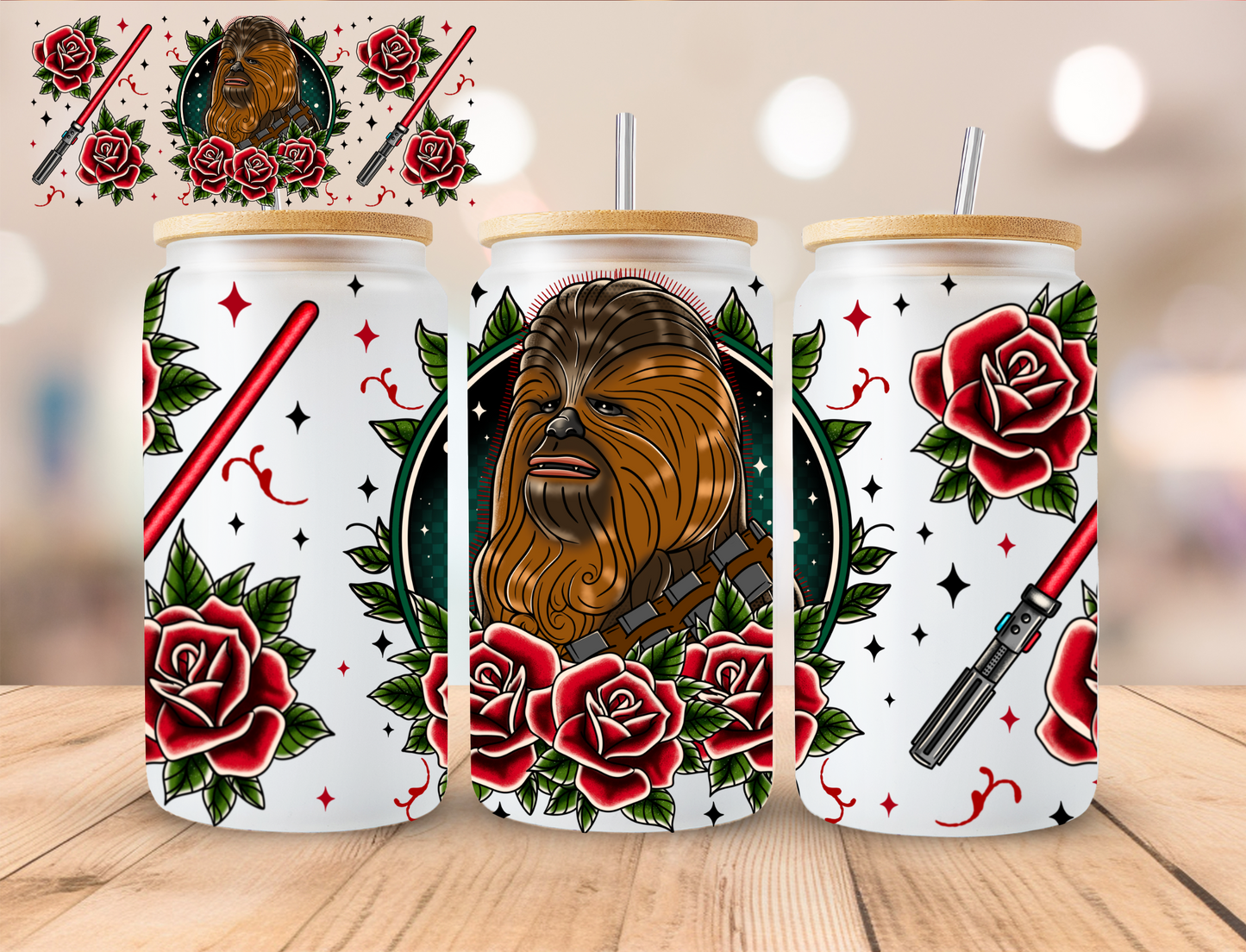 Wookie Rose Star Hero - 16 oz / 20 oz Libby UV DTF Wrap SUPRIMA EXCLUSIVE