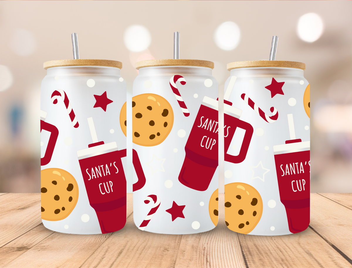 Christmas Santas Cup And Cookie - 16oz Libby UV DTF Wrap RTS