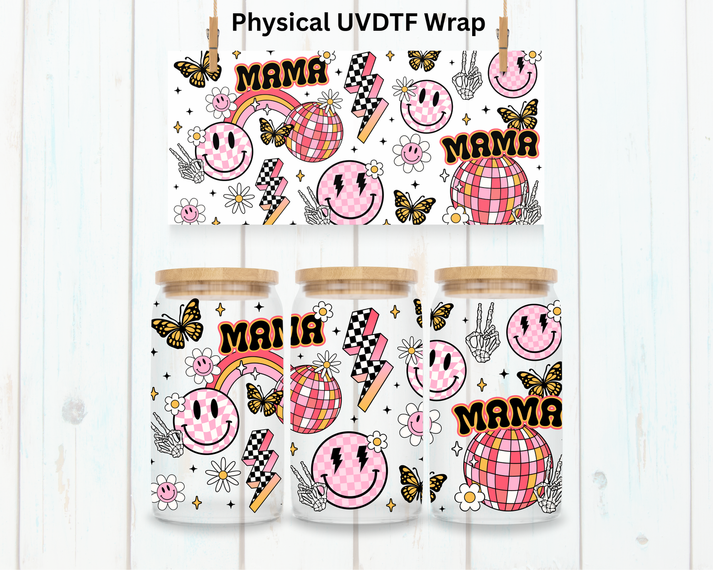 Retro Mama Smileys and Bolts - 16 oz / 20 oz Libby UV DTF