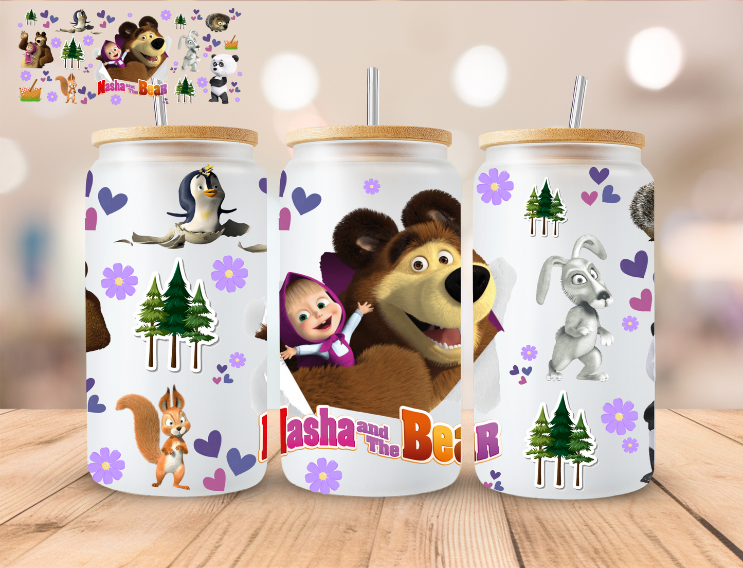 Masha And Bear - 16 oz / 20 oz Libby UV DTF Wrap