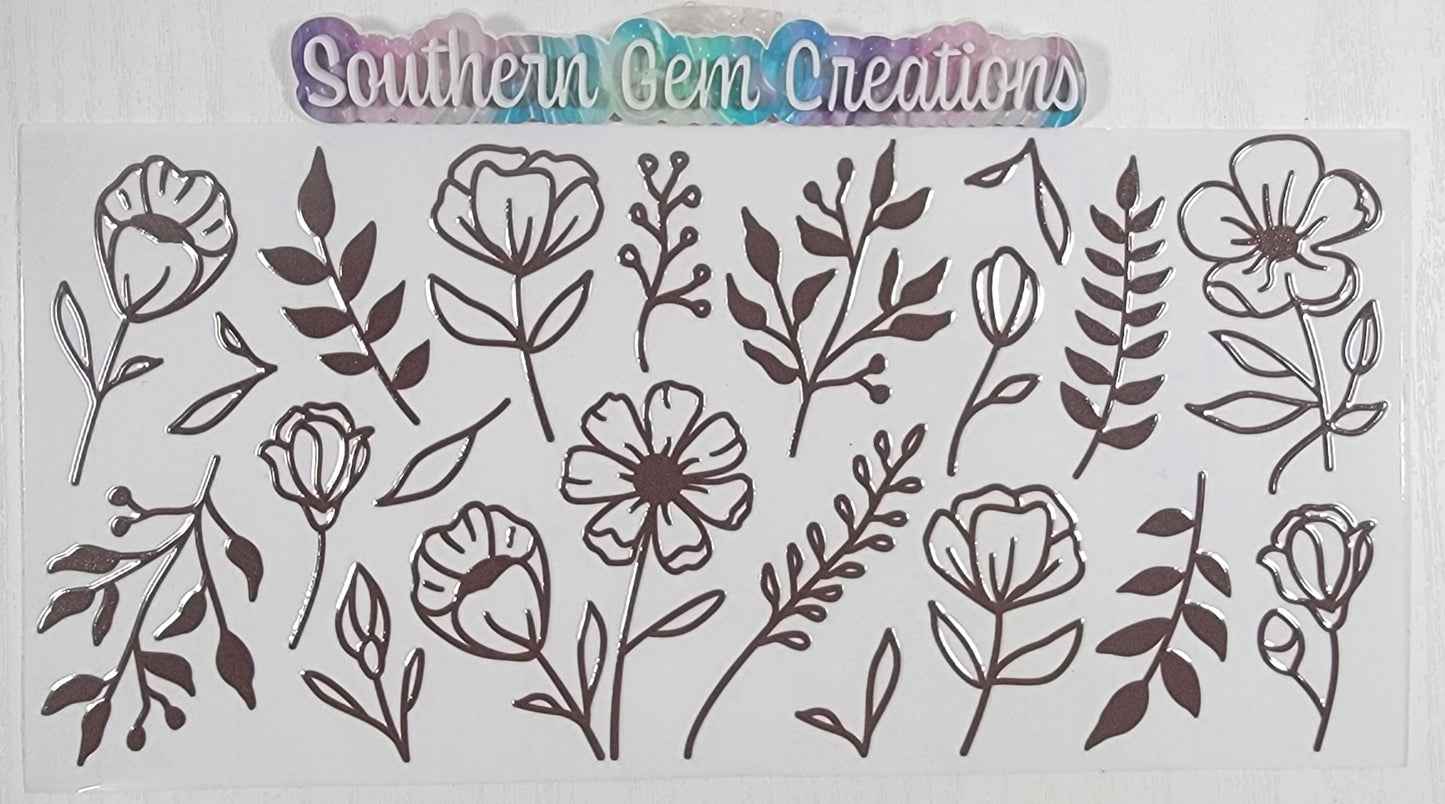 Stencil Floral Design - 16 oz Libby UV DTF Wrap RTS