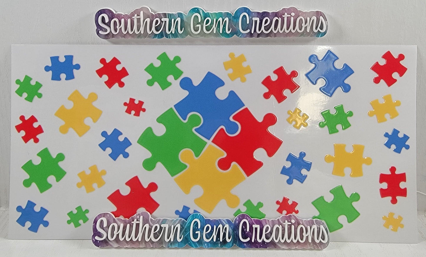 Autism Puzzle Pieces - 16 oz Libby UV DTF Wrap RTS