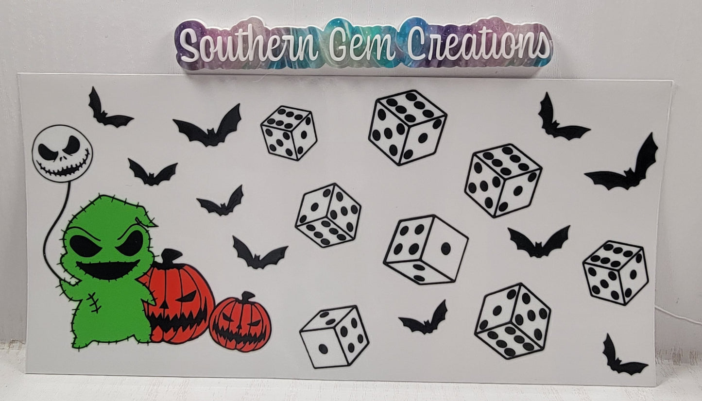 Halloween Skeleton Balloon Dice - 16 oz Libby UV DTF Wrap RTS