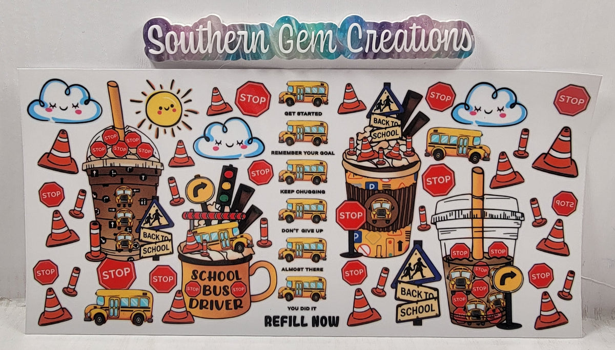 School Bus Coffee - 16 oz Libby UV DTF Wrap RTS