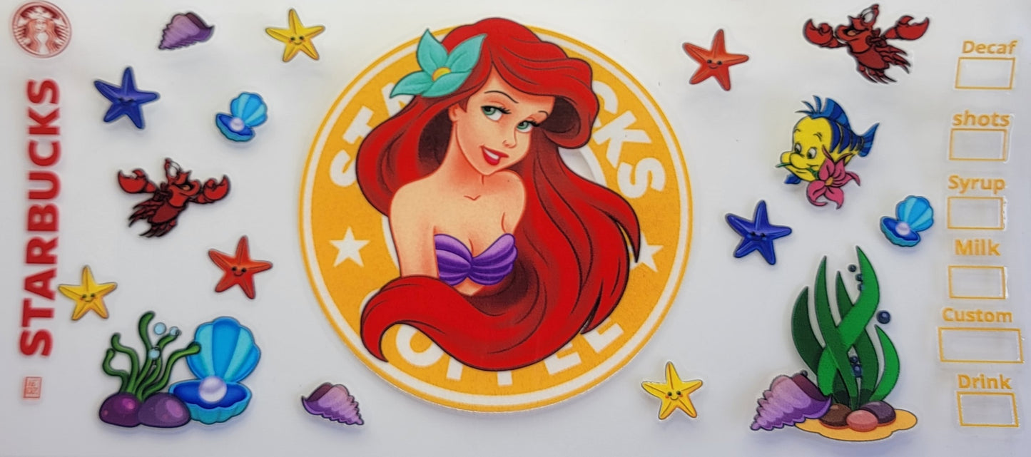 Girl Sea Shells Princess - 16 oz Libby UV DTF Wrap RTS