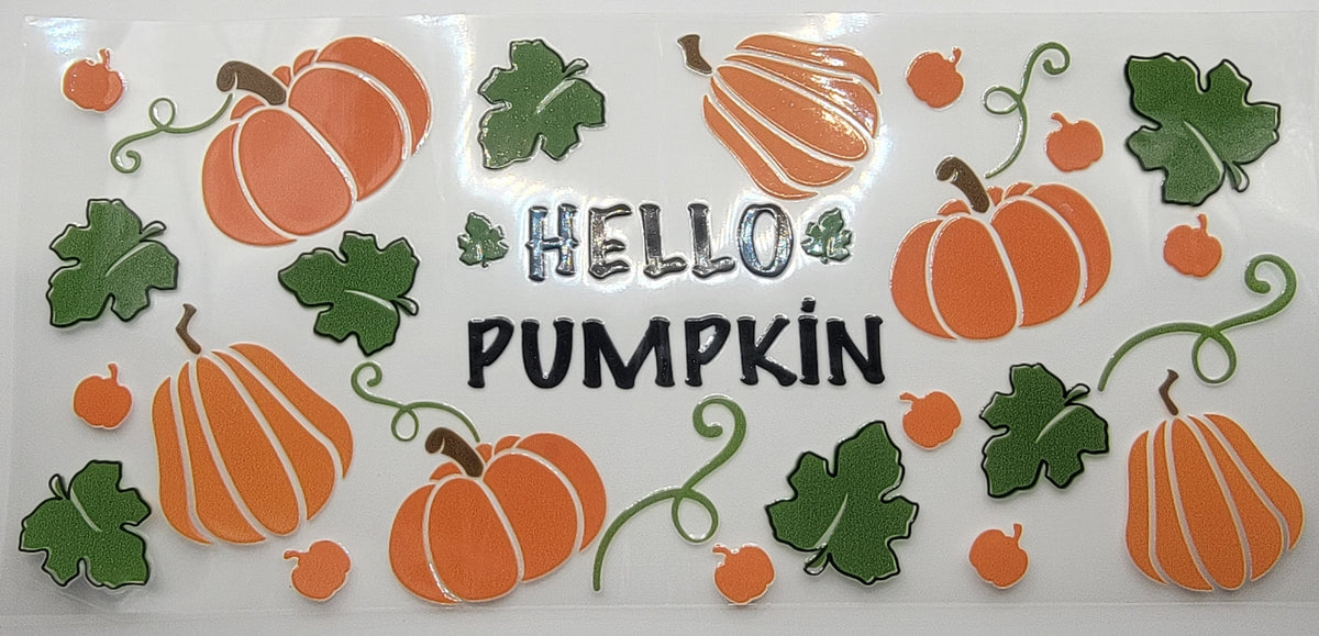 Halloween Autumn Hello Pumpkin - 16 oz Libby UV DTF Wrap RTS