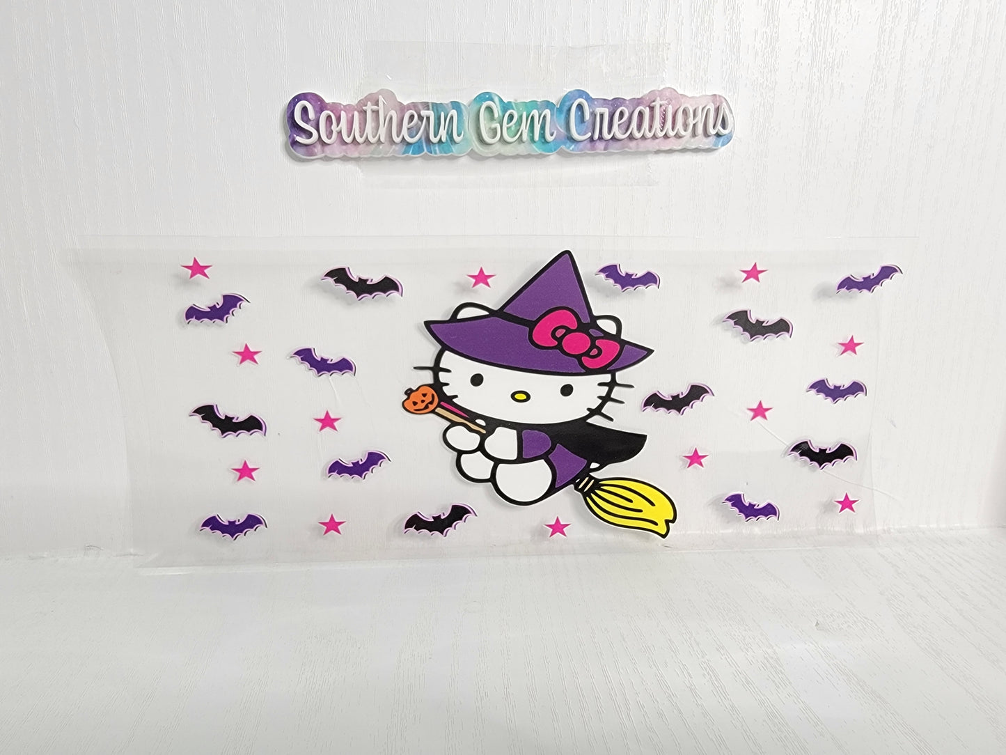 Halloween kitty witch (purple) - 16 oz Libby UV DTF Wrap RTS