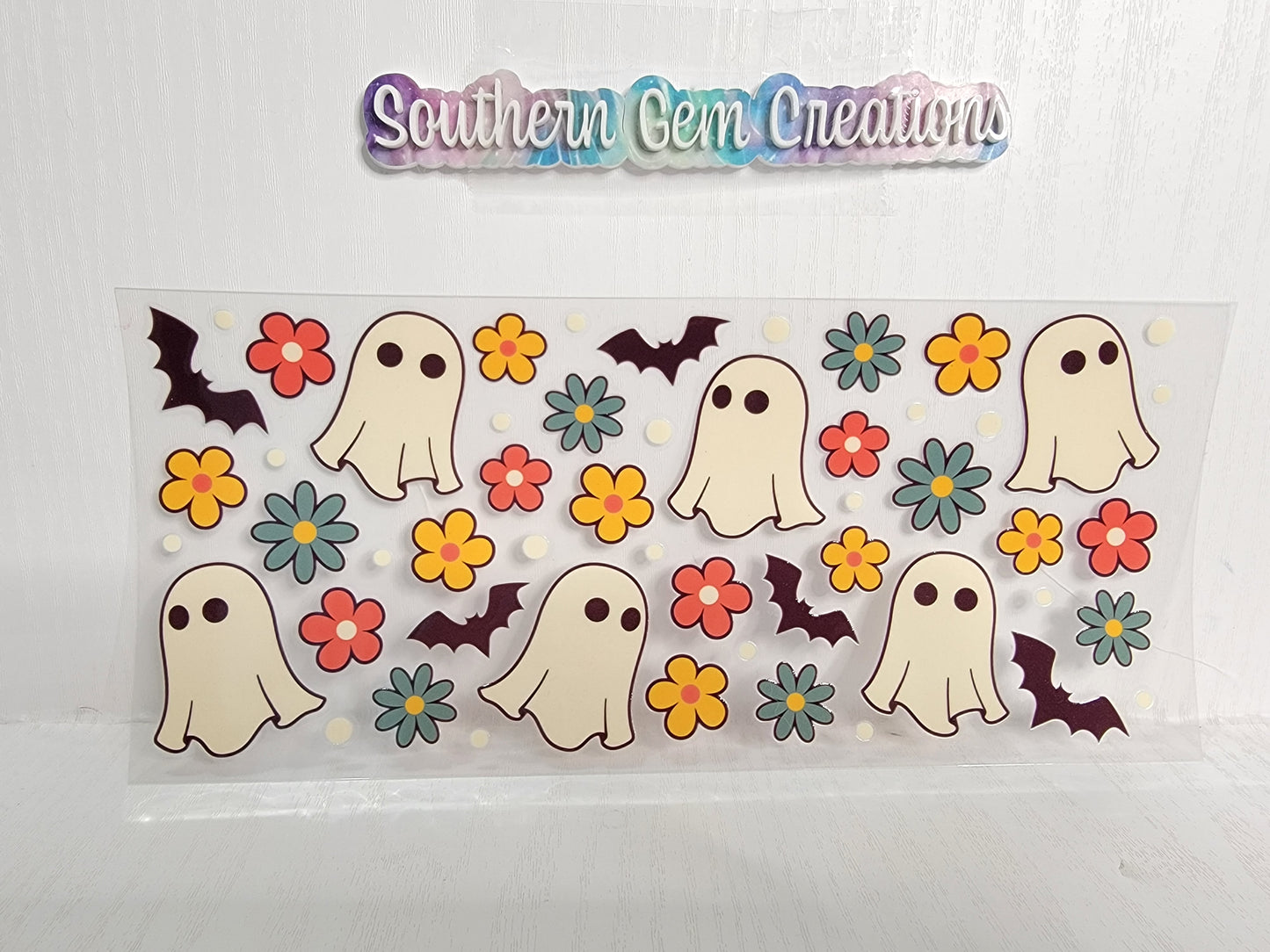 Halloween Retro Ghost's - 16 oz Libby UV DTF Wrap