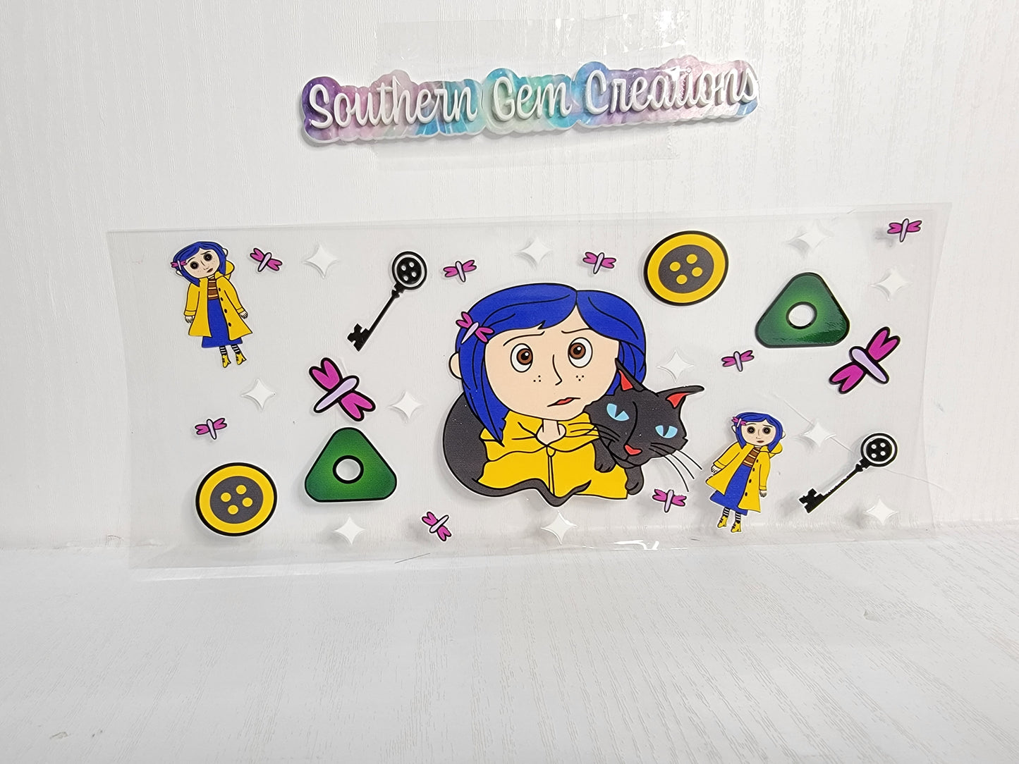 Halloween Coraline Button Eyed Girl - 16 oz Libby UV DTF Wrap