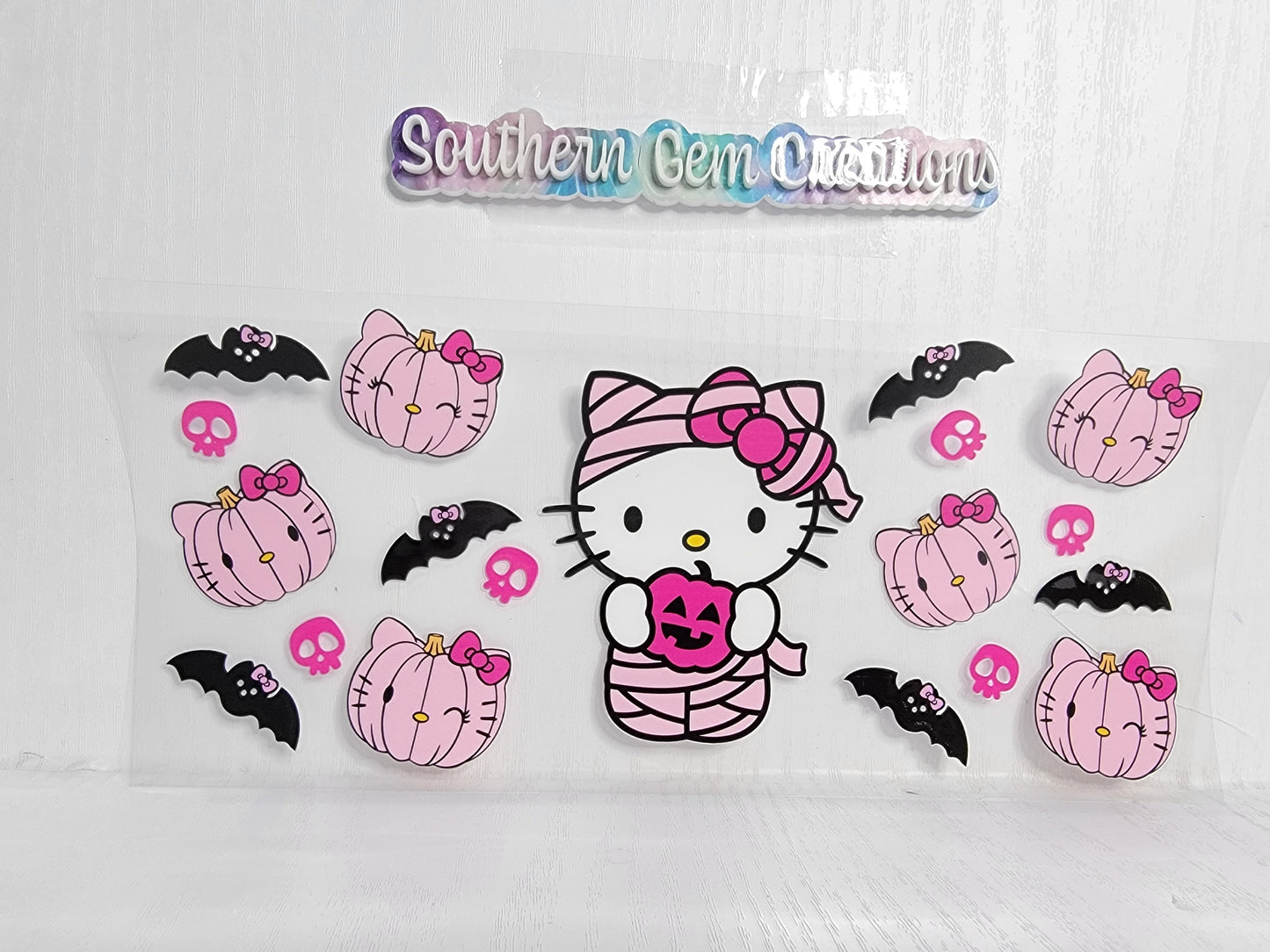 Halloween kitty Mummy - 16 oz Libby UV DTF Wrap RTS