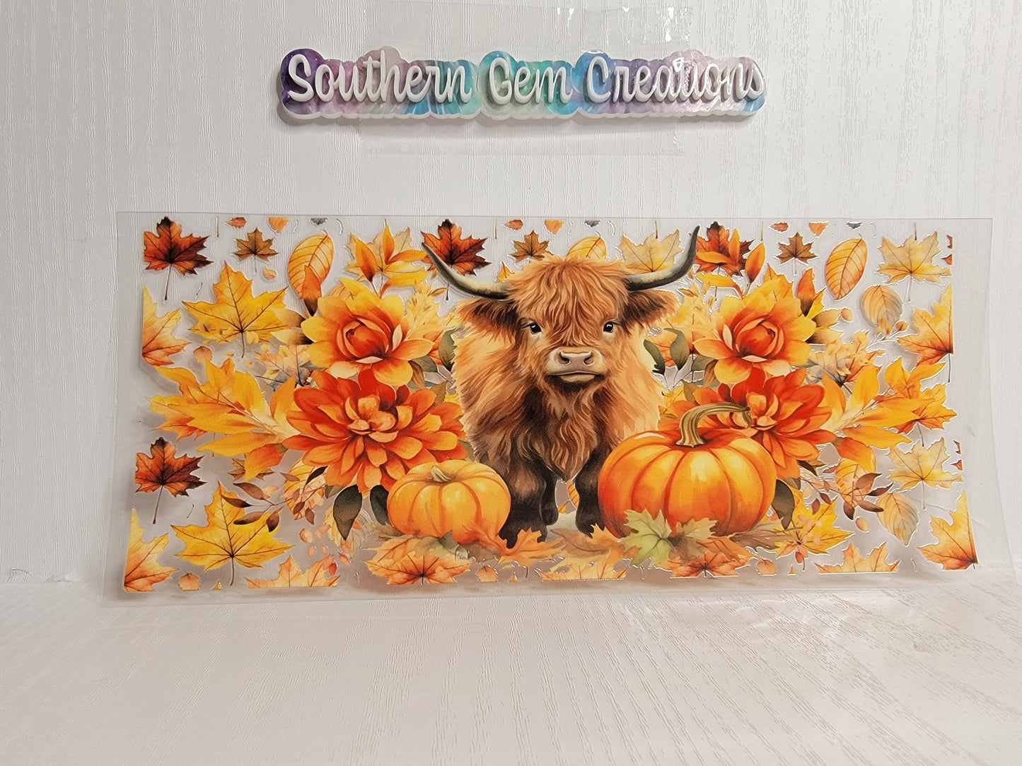 Fall Pumpkin Cow - 16 oz Libby UV DTF Wrap RTS