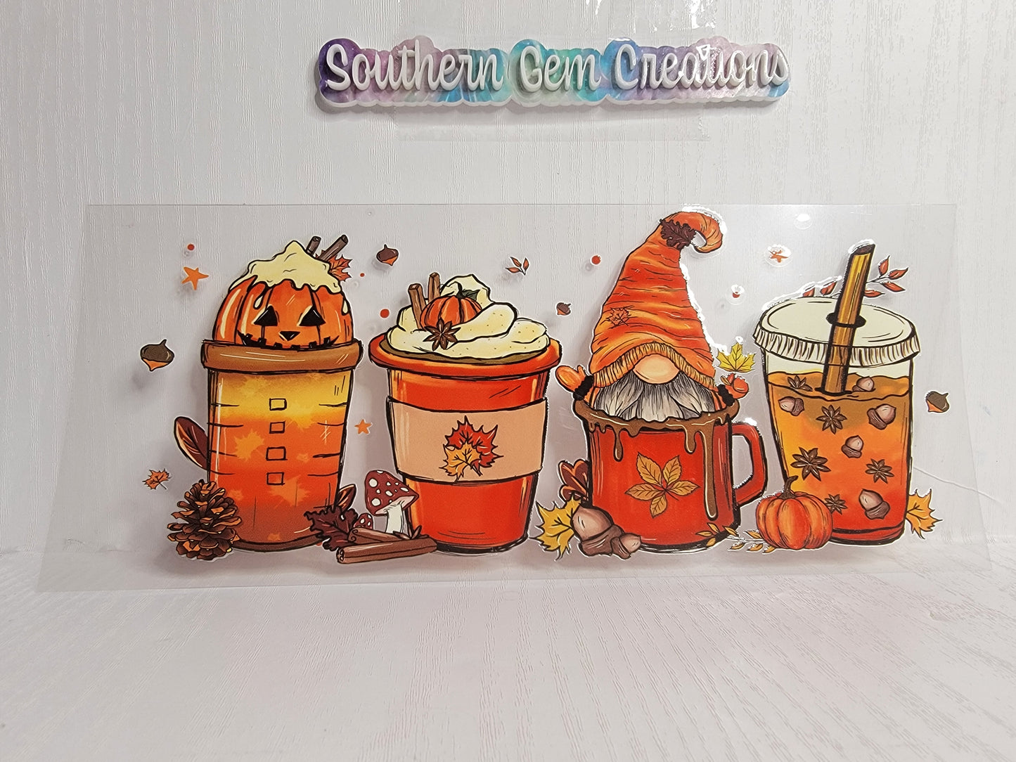 Fall Gnomes Coffee - 16 oz Libby UV DTF Wrap RTS