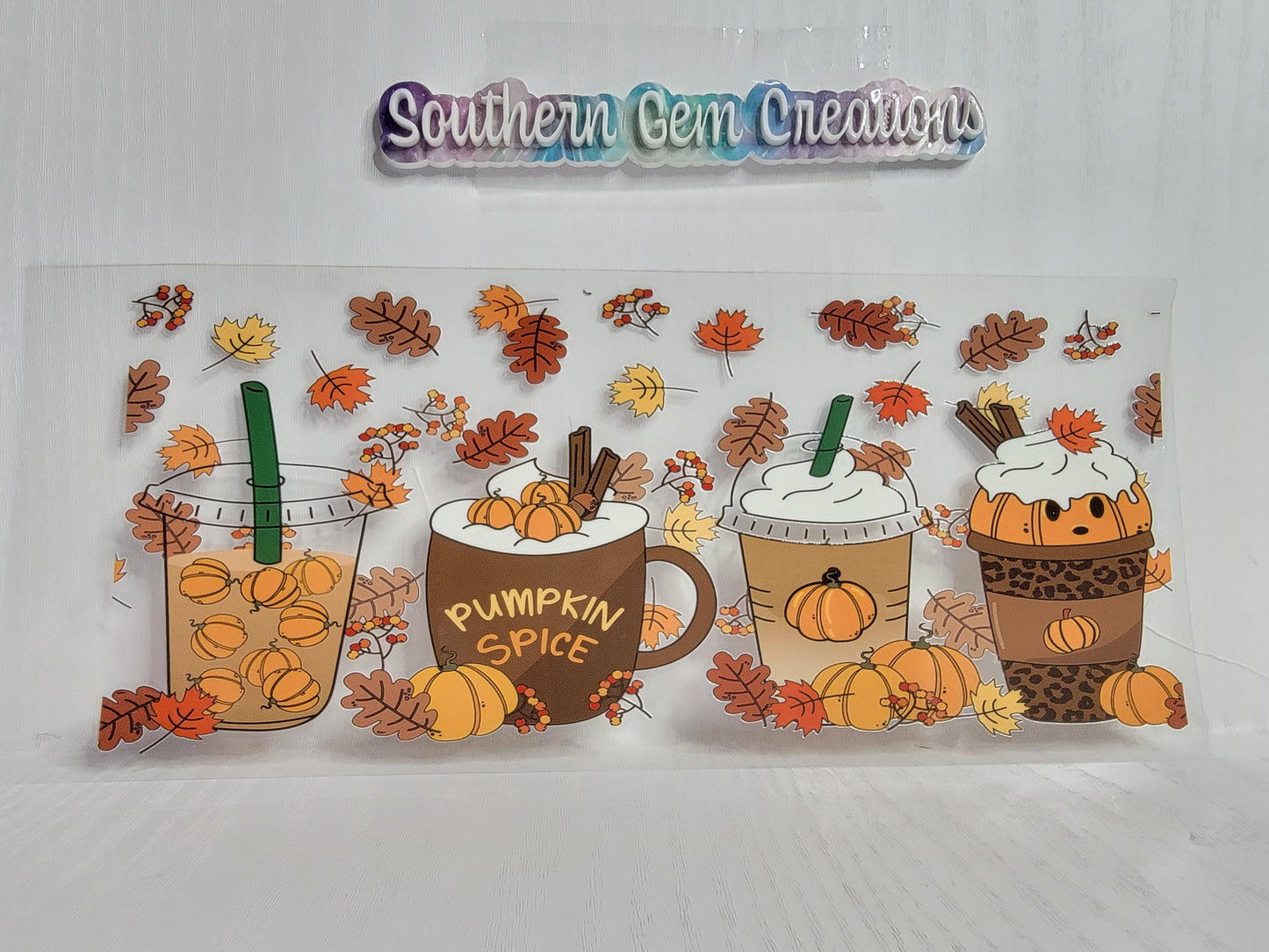 Fall Coffee Pumpkin Spice - 16 oz Libby UV DTF Wrap RTS