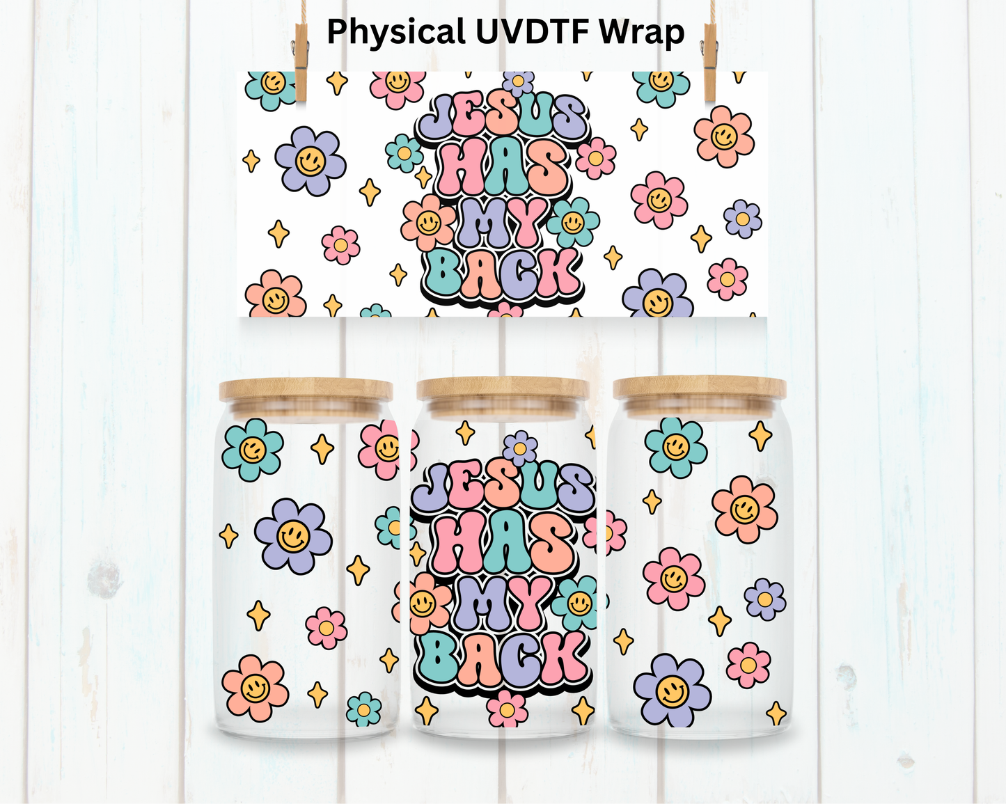 Colorful Jesus Has My Back Floral - 16 oz / 20 oz Libby UV DTF