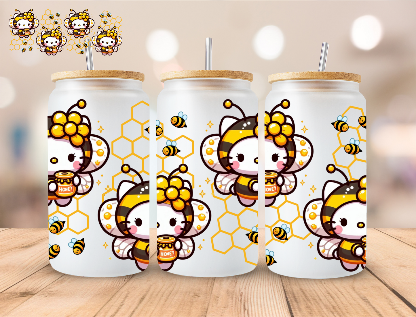 Bee Kitty - 16 oz / 20 oz Libby UV DTF Wrap