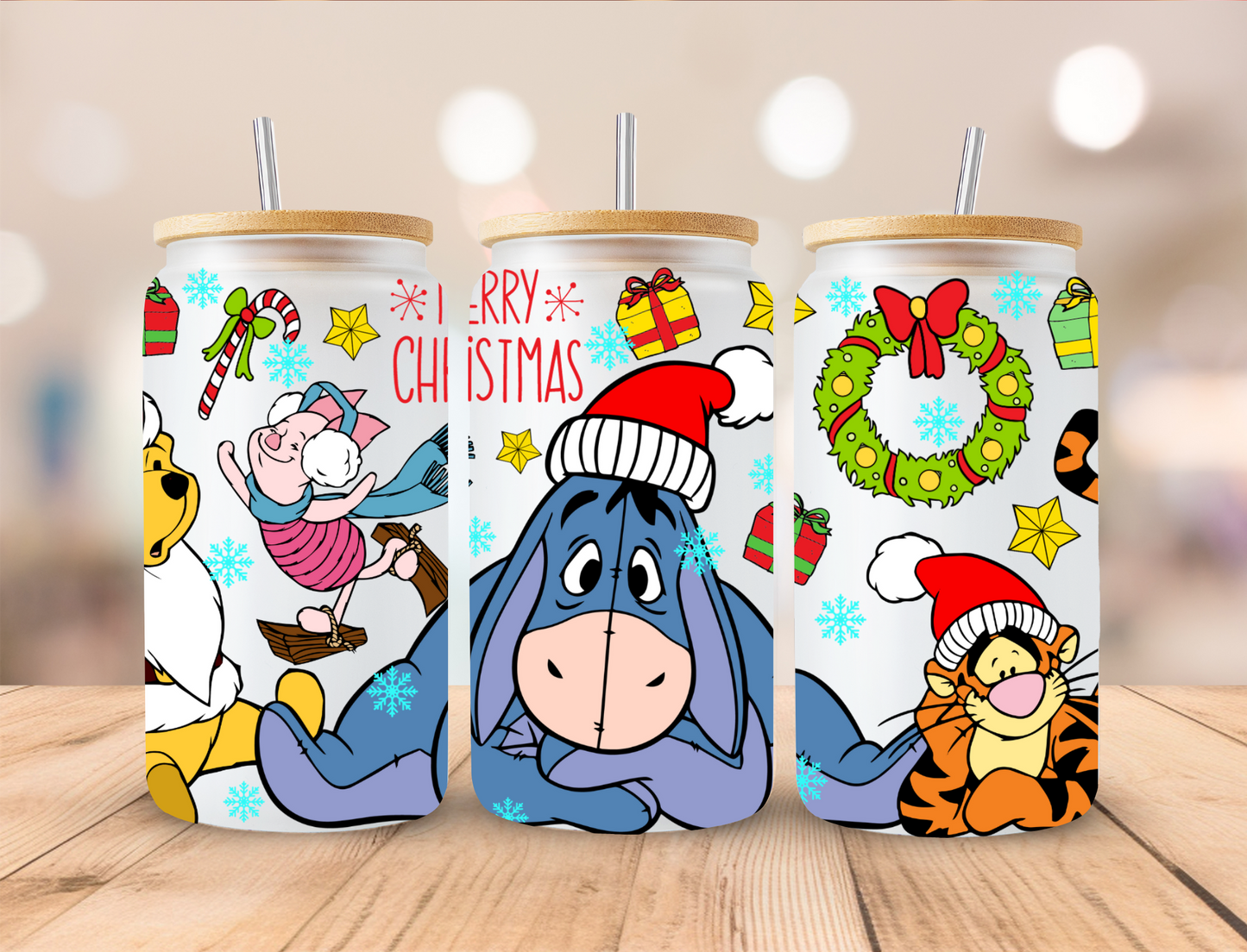 Christmas Donkey And Friends - 16oz Libby UV DTF Wrap