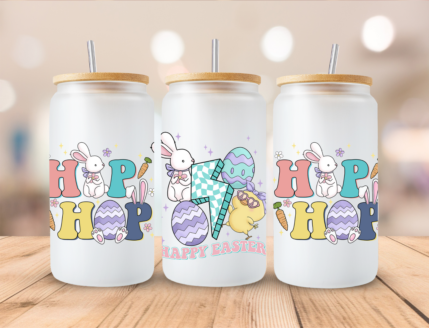 Happy Easter Hip Hop Easter Eggs - 16 oz / 20 oz Libby UV DTF Wrap