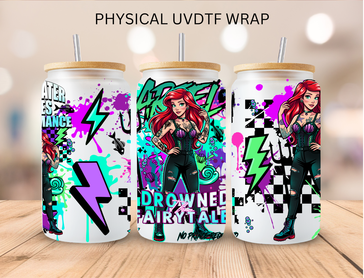 Mermaid Retro Princess - 16 oz / 20 oz Libby UV DTF Wrap