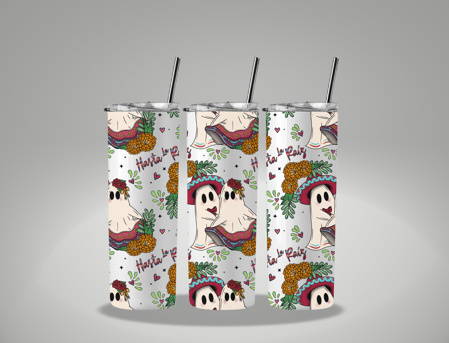 Halloween Spanish Ghosts - 20oz Skinny Tumbler / 25 Oz Glass Tumbler Wrap