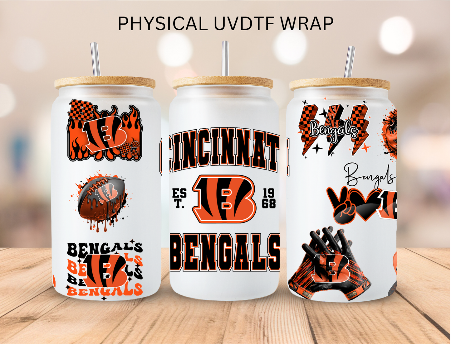 Bengals NFL Team - 16 oz / 20 oz Libby UV DTF Wrap