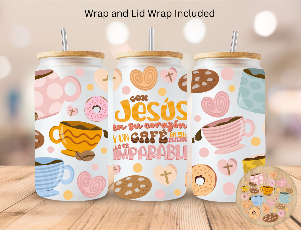 Faith Con Jesus - 16 oz / 20 oz Libby UV DTF Wrap and Lid Combo Bundle