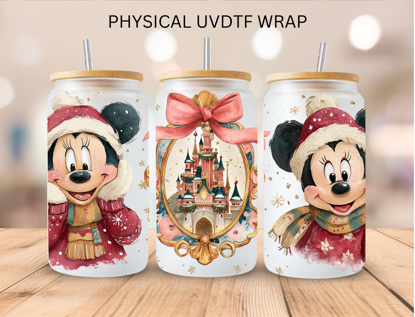 Christmas Mouse Snowflake and Castle - 16 oz / 20 oz Libby UV DTF Wrap
