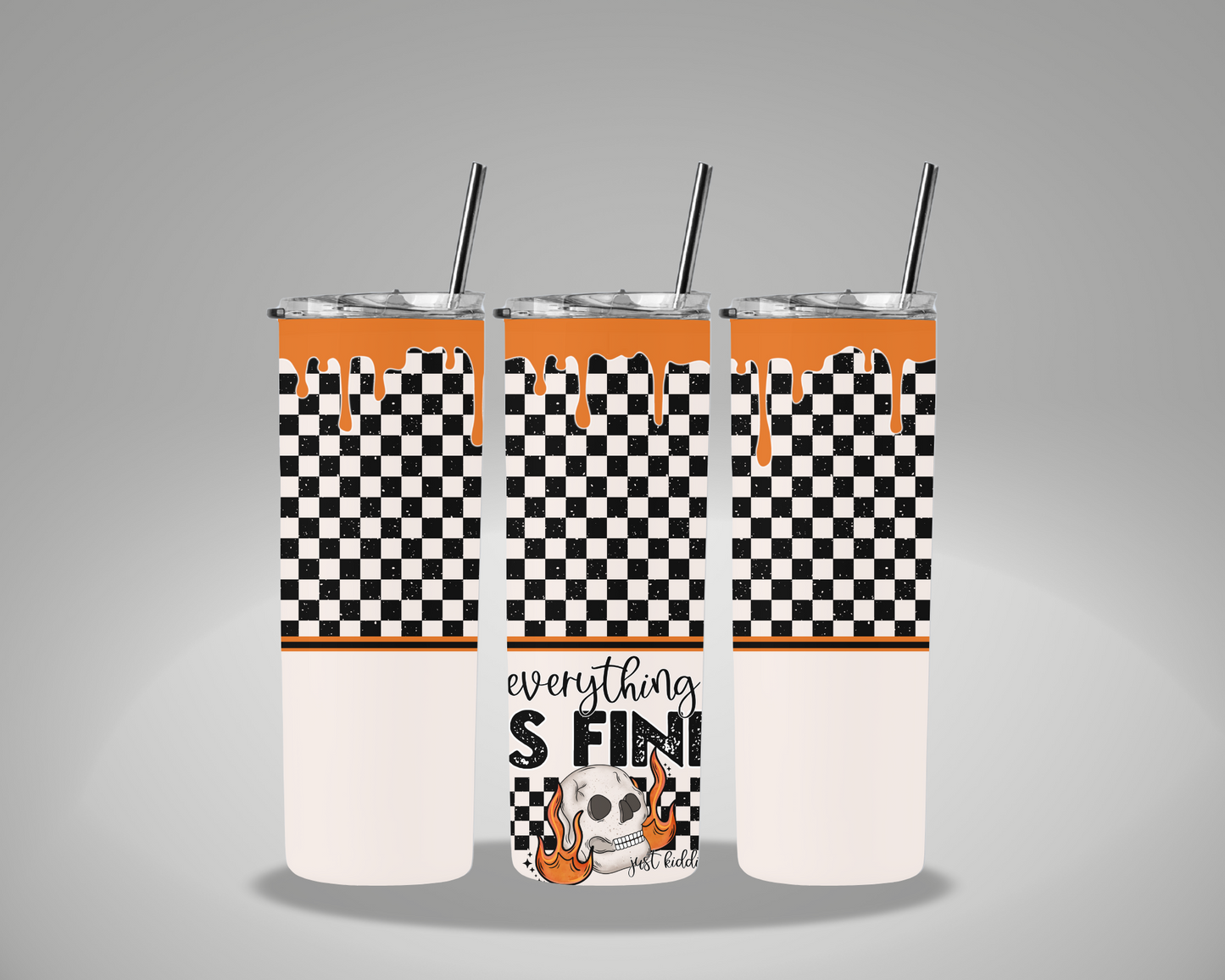 Checkered Skull Everything Is FIne - 20oz Skinny Tumbler Wrap CERRAS EXCLUSIVE