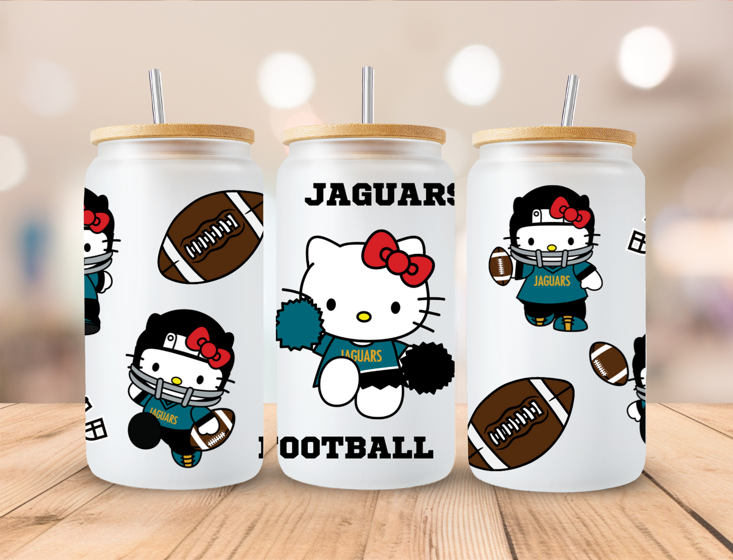 Football Jaguars Kitty - 16 oz / 20 oz Libby UV DTF Wrap