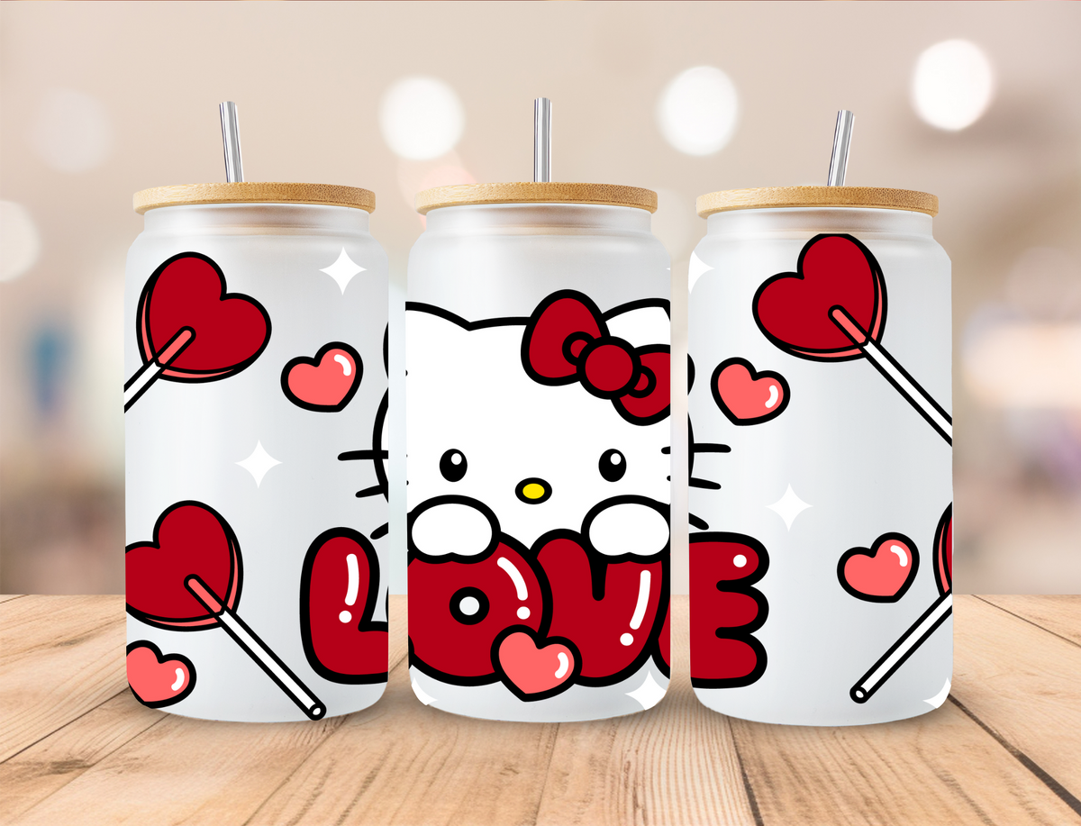 Valentine's Love Kitty - 16 oz / 20 oz Libby UV DTF Wrap
