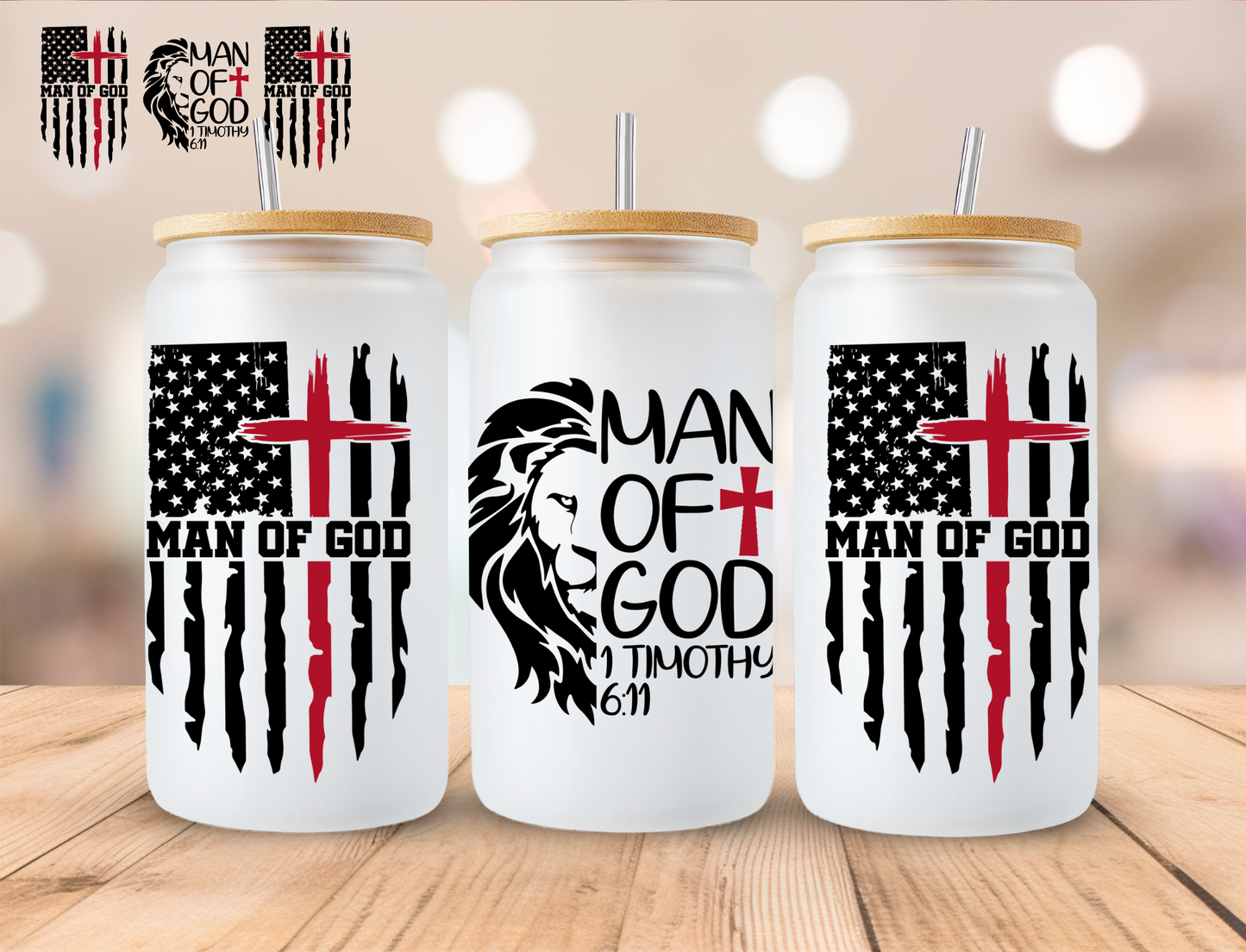Faith Man Of God - 16 oz / 20 oz Libby UV DTF Wrap