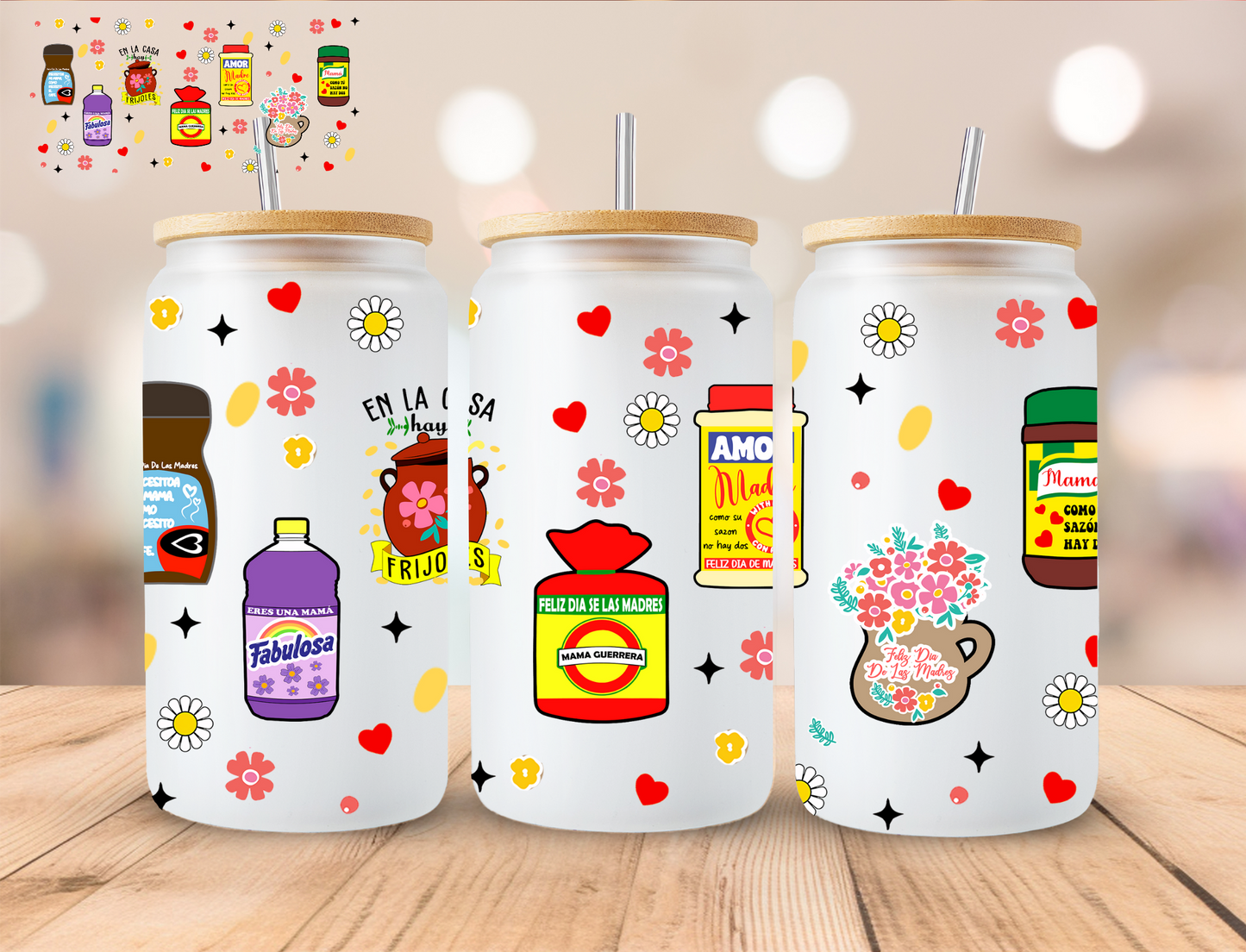 Hispanic Floral - 16 oz / 20 oz Libby UV DTF Wrap