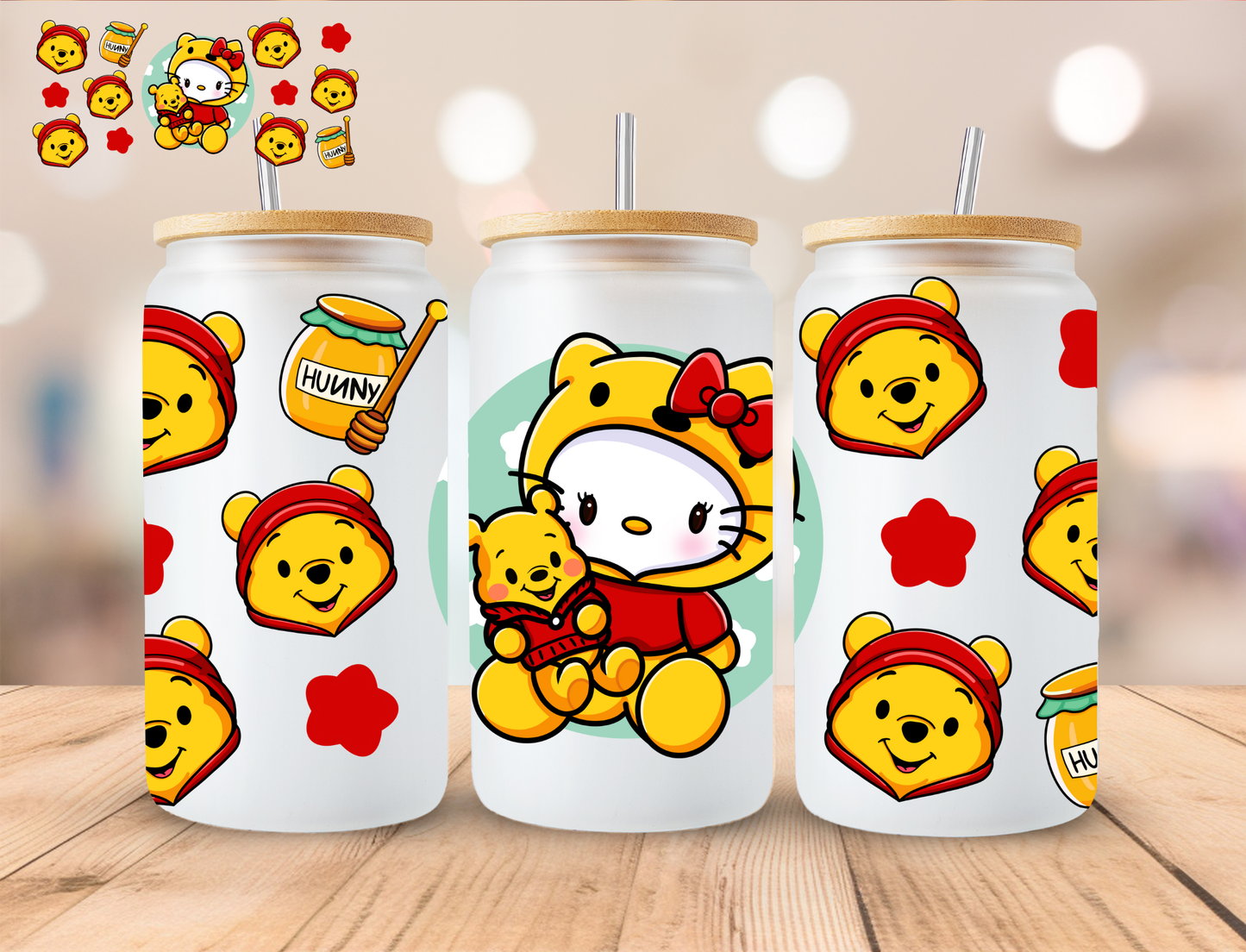 Pooh Kitty - 16 oz / 20 oz Libby UV DTF Wrap