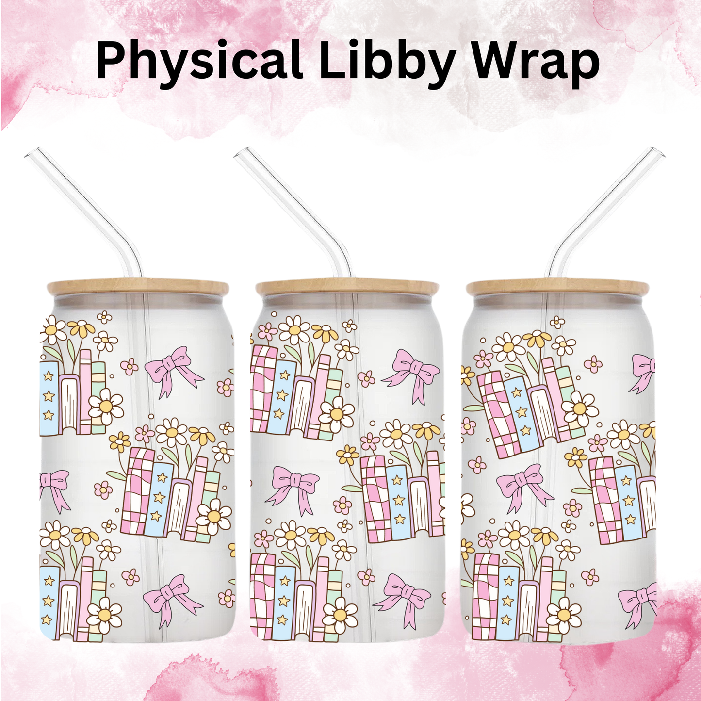 Retro Daisy Bow Stacked Books - 16 oz / 20 oz Libby UV DTF