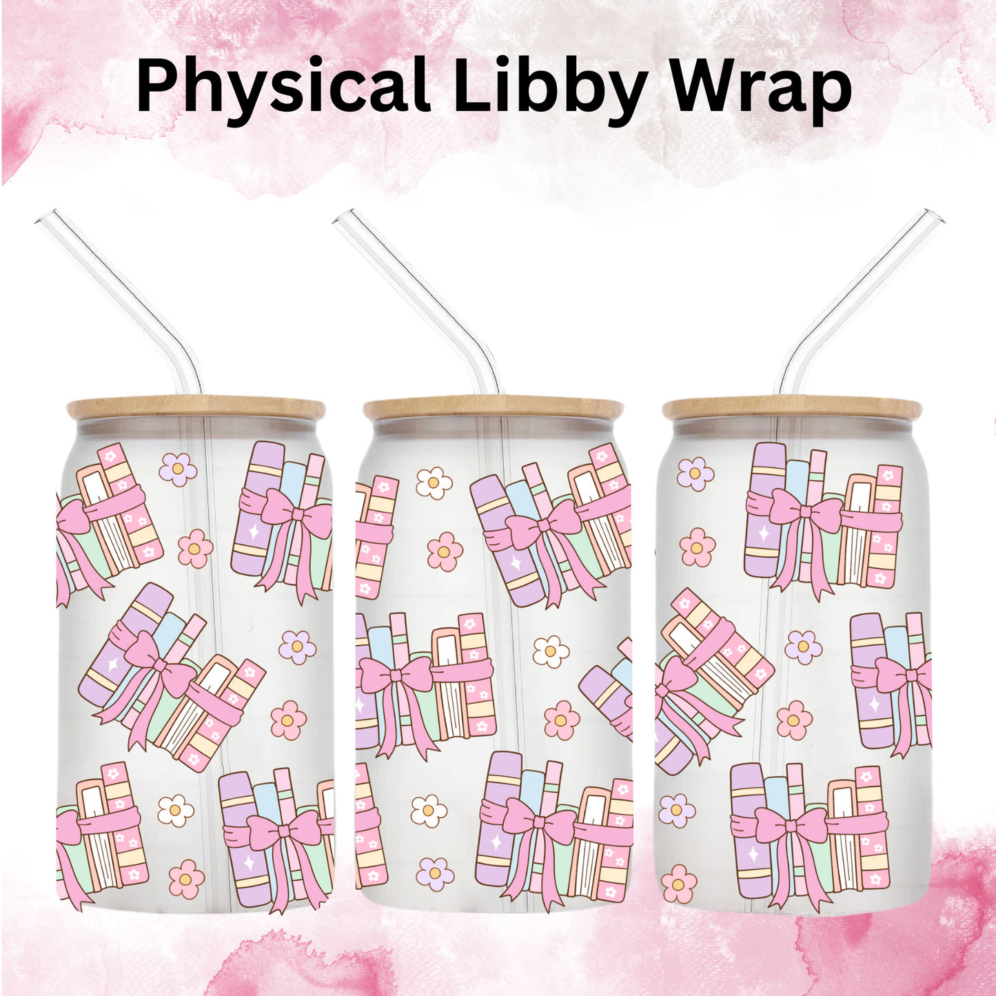 Retro Pastel Bow Stacked Books - 16 oz / 20 oz Libby UV DTF